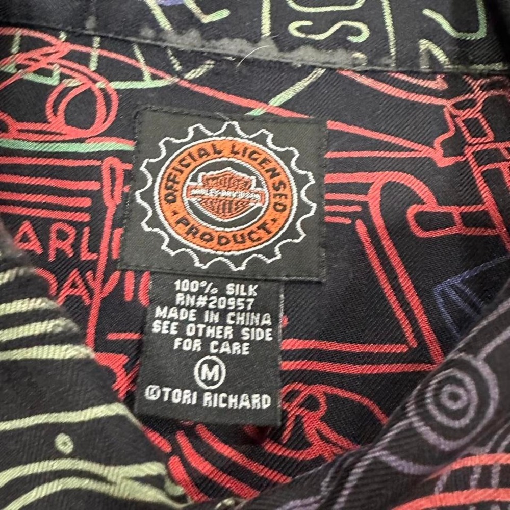 Men's Harley Davidson 100% Silk Button Down Shirt AOP Size Medium - Picture 4 of 4
